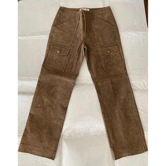 Margaret Godfrey  Genuine Suede Leather  Utility Pants 6 Brown - Picture 1 of 11